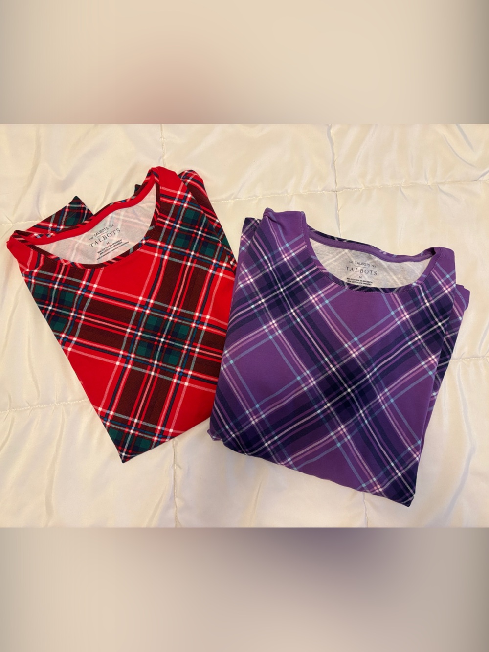 Talbots Plaid Long Sleeve Tees - Red and Purple
